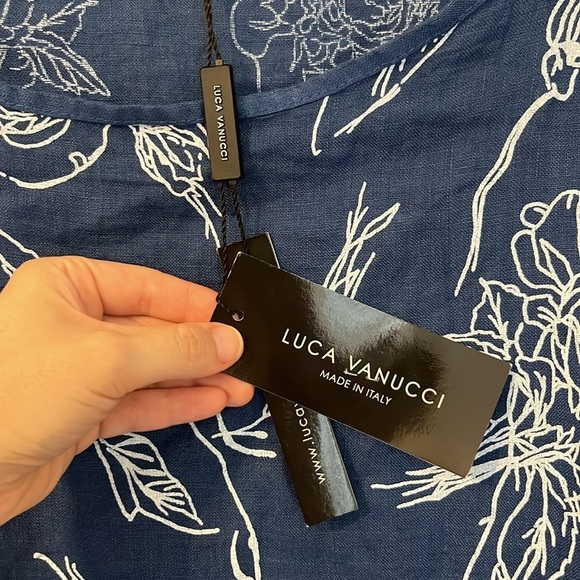 NWT Luca Vanucci Blue with white printed flowers Linen tunic style dress XL - Picture 4 of 7